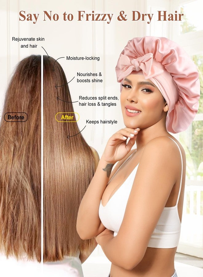 سي اتش ال اي انس اس قبعة نوم حريرية مصنوعة من شعر التوت بنسبة 100% للنساء، غطاء للشعر مع شريط مطاطي (وردي) - Image 5